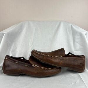 Frye Mens Lewis Leather Venetian Driving Loafers Shoes Brown Slip Ons Size 11.5